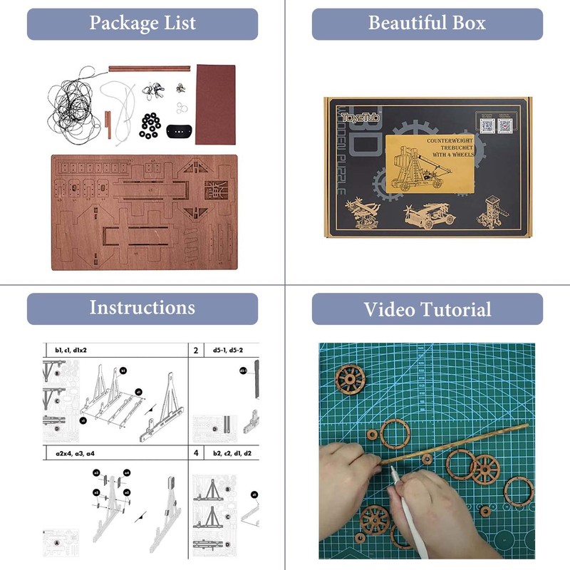 Toystub DIY 3D Wooden Puzzles for Adults Trebuchet Science Building
