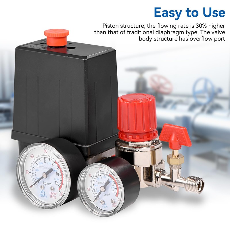 Air Compressor Pressure Valve Switch, 2-G1/4 Connector 0.05-1.2Mpa Air Compressor