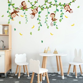 Runtoo Monkey Wall Stickers Jungle Animals Wall Decals Tree Kids Bedroom Baby Nursery Classroom Wall Decor