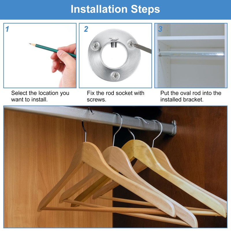 uxcell Closet Rod Bracket, 4Pcs Stainless Steel Flange Closet Holder,