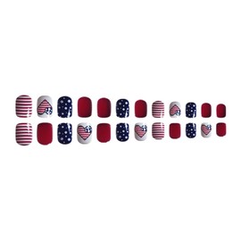 Independence Day Press on Nails Short Square Fake Nails Red Nails Press ons 4th of July False Nails with Heart American Flag Stripe Designs Blue Acrylic Nails White Stick on Nails for Women 24Pcs