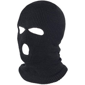 CRAZY LIZARD 3 Hole Balaclavas Knitted Black Full Face Cover Ski Mask, Winter Masks Knitted Mens Balaclava Warm Beanie for Karting, Hiking and Outdoor Sports (Black, 1)