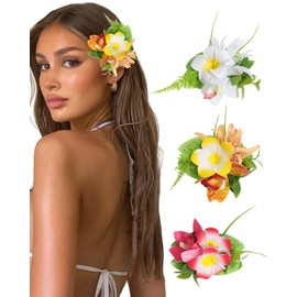 WELROG WELROG 3 Pieces Hawaiian Flower Hair Clips for Women - Artificial Tropical Flower Hair Pin Orchid Beach Party Wedding
