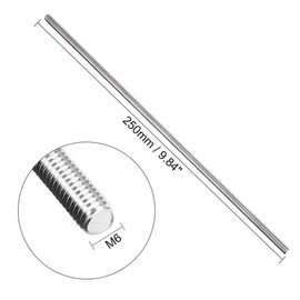 Awclub 2pcs M6 x 250mm Fully Threaded Rod, 304 Stainless Steel Long Threaded Screw,Right Hand Threads for Anchor Bolts,Clamps,Hangers and U-bolts