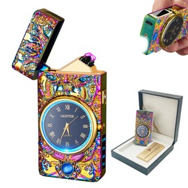 BABOBIU Encendedor eléctrico Recargable USB Encendedor portátil a Prueba de Viento sin Llama Encendedor de Arco de Plasma con Reloj Fresco Dial de Regalo para los Hombres, Novio, Marido (Multi)