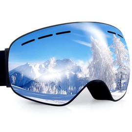 Dizokizo Ski Goggles Interchangeable Spherical Lens for Skiing Snowboard Anti-fog 100% UV Protection Triple Breathable Foams for Kids REVO Silver
