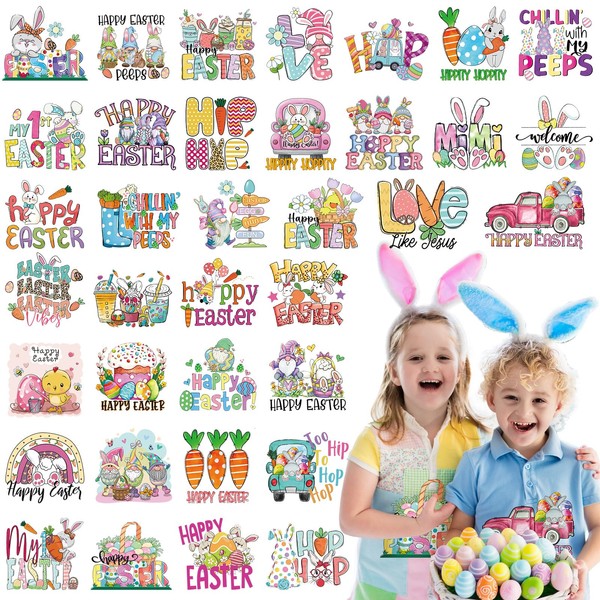 Tellingyou 36 Sheets Easter Iron on Transfers Easter Patches Vinyl