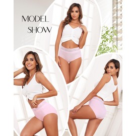 RHYFF Womens Underwear Cotton Lace Panties High Waist Panty Soft Breathable Ladies Hipster Full Coverage Briefs S-3XL（R6006L-Pink）