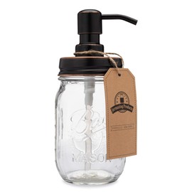 Jarmazing Products Classic Farmhouse Mason Jar Soap Dispenser - Oil-Rubbed Bronze - with 16 Ounce Ball Mason Jar