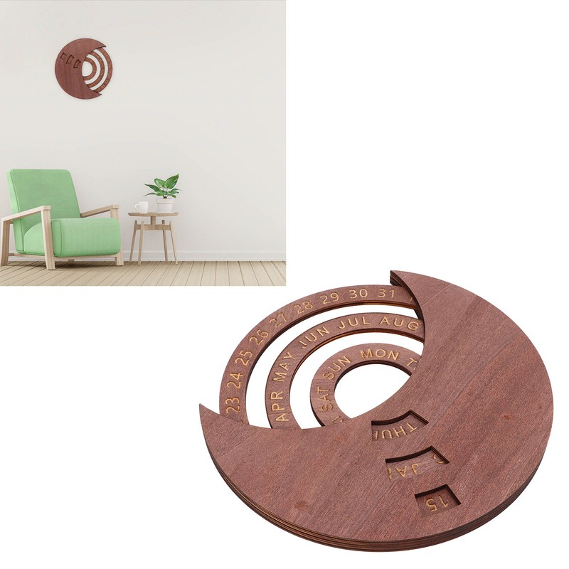 Wooden Disc Calendar Dark Brown Rotatable Disc Natural Wood Vintage