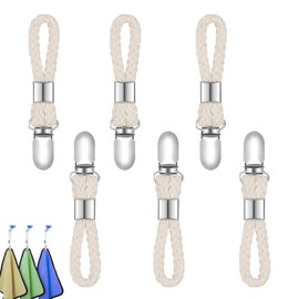 WQEDVN 6 PCS Hanging Tea Towels Clip, Tea Towel Clips for Hanging, Metal Tea Towel Hooks with Woven Cotton, for Home Kitchen Bathroom Cupboards Cloth Hanger Holder Brackets-Braided Cotton Loop