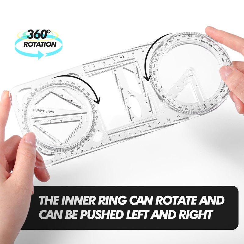 Zonon 2 Pack 6 Inch Protractor, Multifunctional Drawing Ruler Rotatable