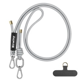 Birwiny Professional Cell Phone Lanyard - Adjustable Nylon Strap with Metal Keychain Hook - Universal for All Smartphones - Breakaway Safety Clip - Gray