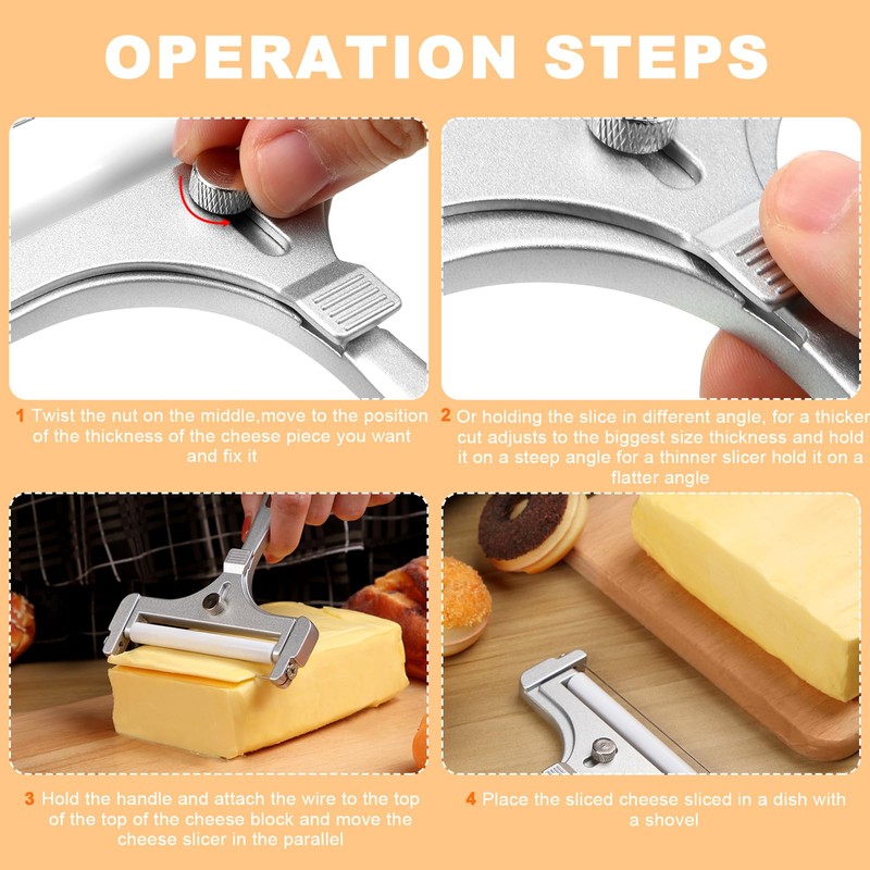 Jovitec 2 Pack Stainless Steel Cheese Slicer Wire Adjustable Handheld