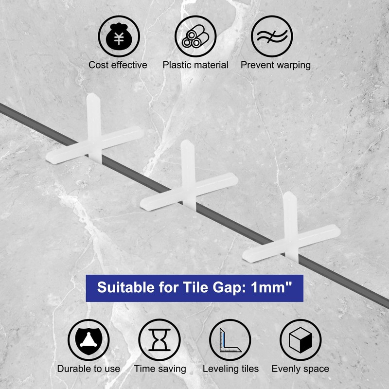 sourcing map 1600Pcs Tile Spacers, 1mm 1/32" Cross Shape Wall