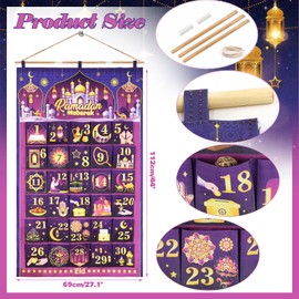 DPKOW Ramadan Calendar for Filling Fabric, 2025 Ramadan Advent Calendar for Hanging Wall Door, Calendar for Ramadan Bayram Gifts with 30 Bags Reusable, Purple Gold
