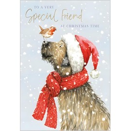 SPECIAL FRIEND Dog and Robin Christmas Card