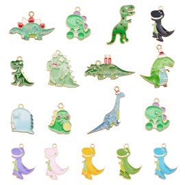 Julie Wang 32 Pieces Mixed Enamel Dinosaur Charm Animal Child Pendants for Necklace Earring Bracelets Making Large Quantities for DIY Crafts Results, enamel