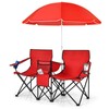 Julimoon Double Folding Camping Chairs w/Removable Umbrella, Portable Picnic Loveseat