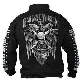 Harley-Davidson Men's Lightning Crest 1/4 Zip Cadet Pullover Sweatshirt, Black
