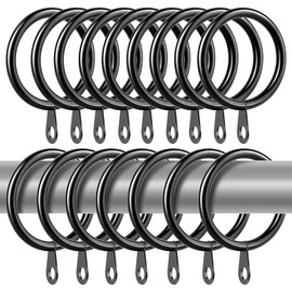 50 Pack Curtain Rings, 32mm Internal Diameter Black Metal Hanging Rings with Fixed eyelets for Poles, Shower Curtains and Drapery