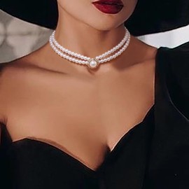 EVER FAITH Crystal Multilayer Faux Pearl Wedding Bridal Jewelry Set for Bride Bridesmaid, 1920s Vintage Gatsby Cosplay Party Choker Necklace Stud Earrings for Women