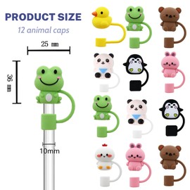 TELAIN Pack of 12 Animal Straw Covers for Stanly Thermal Mugs, Perfect Fit and BPA-Free, Hygienic Protection in Attractive Design
