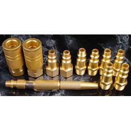 11pc 1/4" Solid Brass AIR Quick Coupler Set w/Blow Gun Tool Plugs couplers
