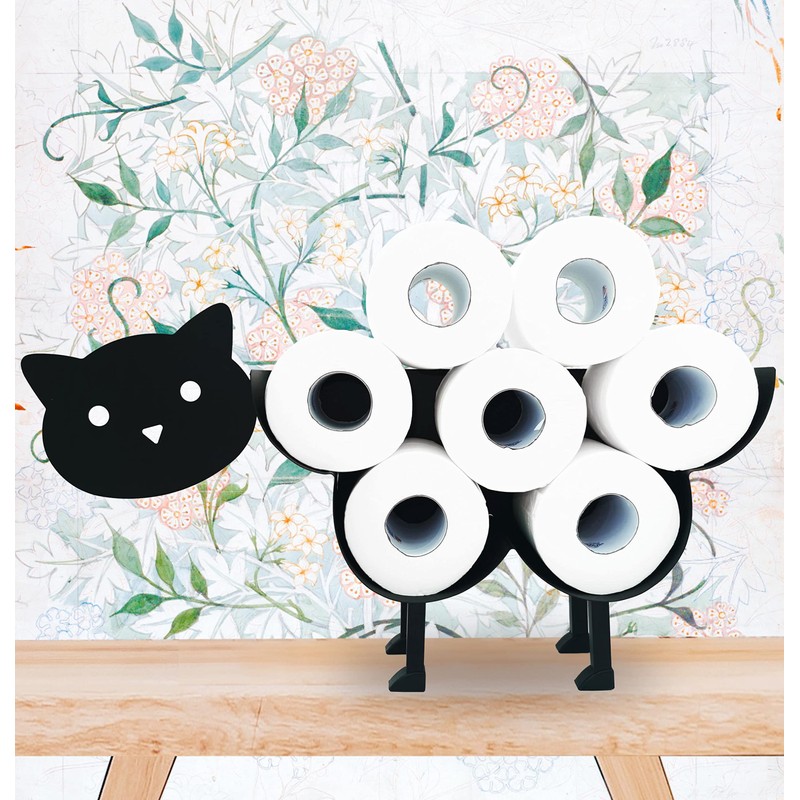 猫 動物 ペーパーホルダー 装飾メタルトイレットペーパーホルダー 面白いブラックメタルペーパーホルダー バスルーム用かわいいトイレットペーパー収納 自立式メタルトイレットペーパーオーガナイザーホールド