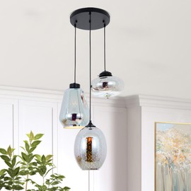 MORE CHANGE 3-Light Pendant Light 3D Glass Colorful Fireworks Modern Hanging Ceiling Light Flush Mount Adjustable Ceiling Lamp Chandelier for Kitchen Island Light