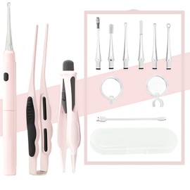 耳かき ライト 光る耳かき LEDライト付き耳かき USB充電式 光る耳かき ルーペ 耳掃除 、マルチスタイルの交換可能なイヤーチップ 耳掃除 光る耳かき 子供用 お年寄り用 家庭用 耳かき ライト イヤークリーナー 収納付き 携帯便利 (ピンク)