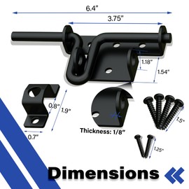 Black Heavy Duty Slide Bolt Gate Latch with Padlock Hole, Solid Hardware Thickened Metal Sliding Bolt Fence Gate Latch, Barn Door Latch for Wooden Fence Shed Door, PVC Fence, 4 Pack