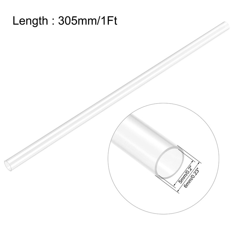 sourcing map Clear Rigid Tubing 5mm(3/16'') ID x 6mm(1/4'') OD