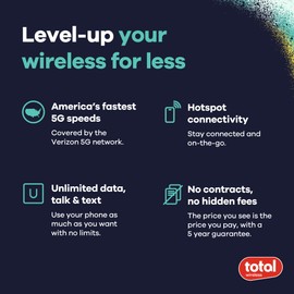 total wireless TCL 50 XE 5G Locked Prepaid Smartphone, 128GB, Blue - Includes $40 Unlimited Talk, Text, & Data 30-Day Plan Upon Activation