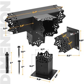 Pergola Bracket, 15°Slanted Roof Wall Mount Pergola Extension Bracket Kit, Raised Wood Shelving for 4"x4" (Inner Dimensions: 3.5"x3.5")