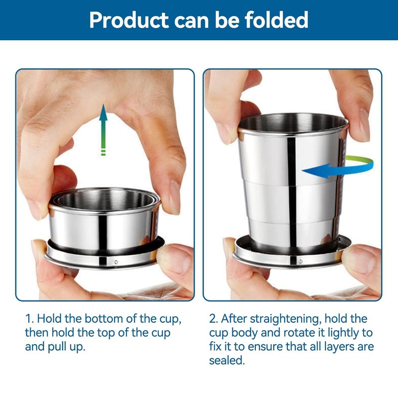 Foldable Cup, Folding Cup, Extendable Cup Made of Stainless Steel,