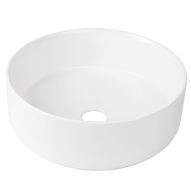 12 Inch Round Bathroom Sink Above Counter, QISHKA Small White Ceramic Vanity Vessel Sink Mini Countertop Bowl Basin for Space-Saving