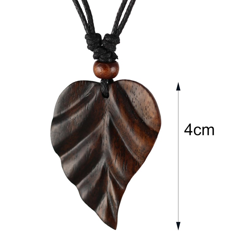 Island Piercings N150 Handmade Wooden Leaf Pendant Necklace Adjustable Length,