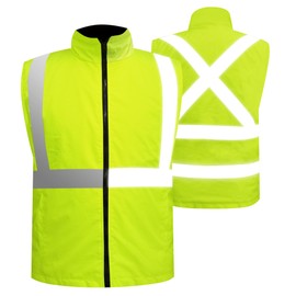 Z&Q LABOR Men's Safety Winter Vest High Visibility Reflective Softshell Warm-Up Vest Hi Vis Waterproof with Fleece Lined