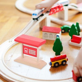 Operitacx DIY Model Wooden Train Building Funny Station Platform Model Childrens Toys Kid Toys Track Playset Children’s Toys Playing Station Platform Model Toy Set Puzzle