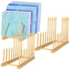 Youdaju 3Pack Stained Glass Organizer Bamboo Dish Plate Rack Wooden