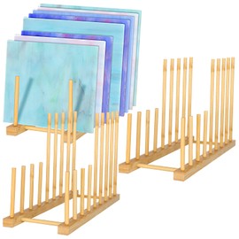 Youdaju 3Pack Stained Glass Organizer Bamboo Dish Plate Rack Wooden Dish Plate Stand Stained Glass Holder Space Saving Bamboo Drying Rack Baby Bottle Drying Rack, 8 Slots Organizer