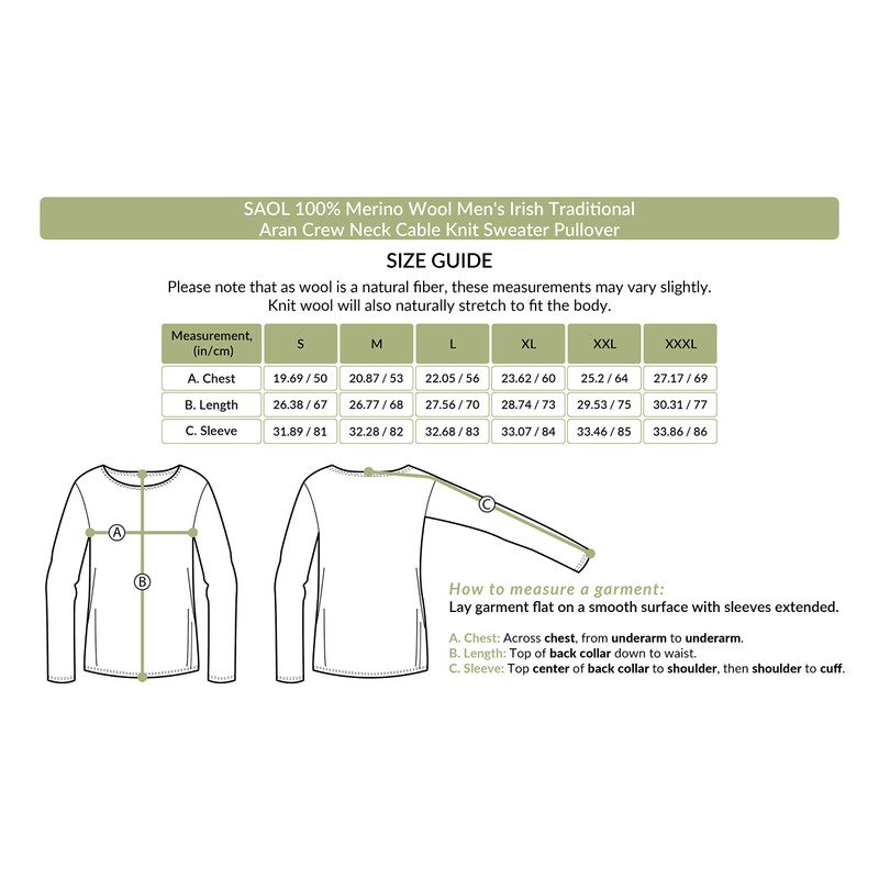 SAOL 100% Merino Wool Men's Irish Traditional Aran Crew Neck