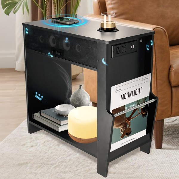 Smart End Table with 2 Subwoofer for Deep Bass, End