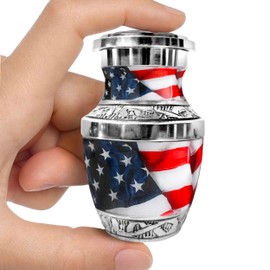 Everlight Memorials American Flag Urn for Ashes Adult Male – Small Keepsake Patriotic Cremation Urns for Human Ashes Adult Man & Women – Memorial Funeral Urn for Home Display, or Burial