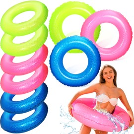 9 Pieces Inflatable Pool Floats 36 Inches Float Tube Swimming Tube Vinyl Pool Floaties Swim Tubes Rings Party Decorations for Teenager Adults Party Beach Vacation - UV Resistant (Solid)
