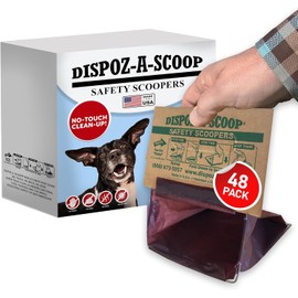Dispoz-A-Scoop "Scoop-Seal-Dispose” Dog Pooper Scooper with Bag Attachment| No-Touch Pooper Scoopers Solution| Portable Pooper Scooper for Dogs Large and Small| Dog Poop Scooper for Yard Walk| 48Pack