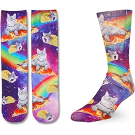 Zmart Funny Cat Gifts for Cat Lovers for Women Men Mom Dad, Novelty Cat Socks Crazy Silly Fun Gifts Space Pizza Socks