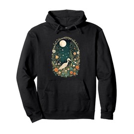 Aesthetic Goblincore and dark Cottagecore Mushroom Moon Bird Pullover Hoodie