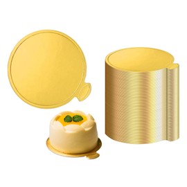 YYaaloa 200pcs 3.15 Inch Mini Round Golden Cake Boards 200pcs Mousse Cupcake Base Paper Plates Circle Dessert Board Circle Base for Cake DIY, Baking Dessert Party Wedding Birthday